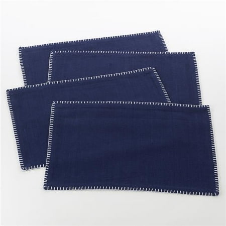 SARO 793.NB1319B 13 x 19 in. Rectangle Whip Stitched Design Placemat Navy Blue - Set of 4