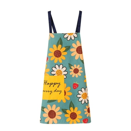 Daisy Kitchen Apron with Pocket Adjustable Waist Tie Cotton Linen Bib