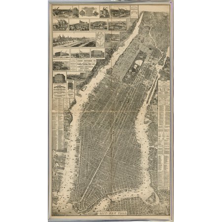 The City of New York Map, 1879-PRIPUB131036 Print 30"x17" by Print Collection in a Metal Frame Silver
