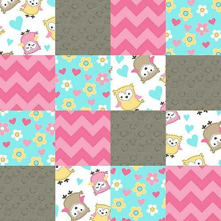 Owl Love You Patches, Multi-Color Substrate Patch, Pink, 44" Wide, Fabric by the Yard