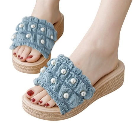 ZIZOCWA Summer Women Slippers Platform Fashion High Heeled Thick Bottom Wedge Sandals Elegant Pleated Cloth Pearl Beach Shoes Open Toe Blue Size6.5
ZIZOCWA Summer Women Slippers Platform Fashion High Heeled Thick Bottom Wedge Sandals Elegant Pleated Cloth Pearl Beach Shoes Open Toe Blue Size6.5
