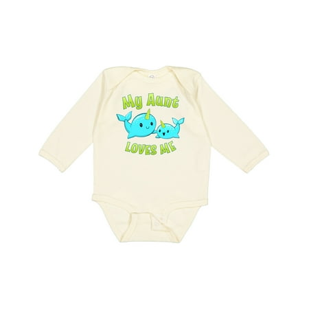 Inktastic My Aunt Loves Me- Cute Narwhal Gift Baby Boy or Baby Girl Long Sleeve Bodysuit