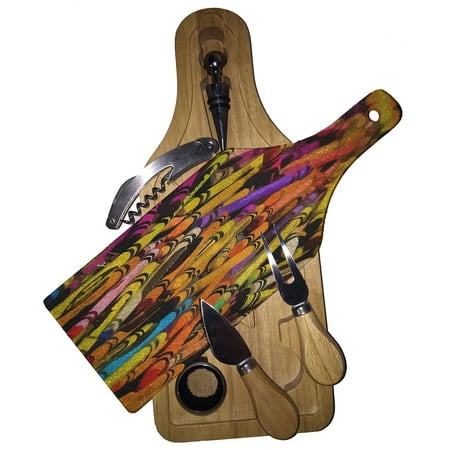 KuzmarK Wine & Cheese Glass Cutting Board Wood Box Gift Set - Color Crayons