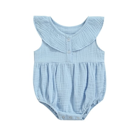 Nokpsedcb Newborn Baby Girls Ruffle Sleeveless Romper Solid Color Button V-neck Triangle Jumpsuits Summer Bodysuit Blue 18-24 Months
Nokpsedcb Newborn Baby Girls Ruffle Sleeveless Romper Solid Color Button V-neck Triangle Jumpsuits Summer Bodysuit Blue 18-24 Months