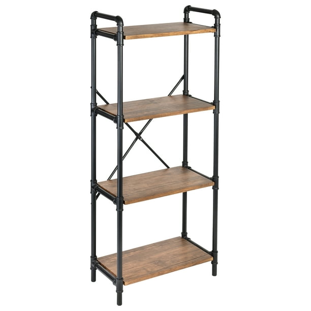 4-Tier Industrial Black Bookshelf