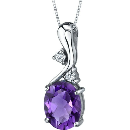Peora 2.25 Carat T.G.W. Oval Shape Amethyst Rhodium over Sterling Silver Pendant, 18