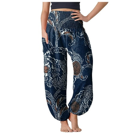 

ZMHEGW Pants For Women Trendy Boho Hippie Comfy Pajama Yoga Boho Loose Trousers