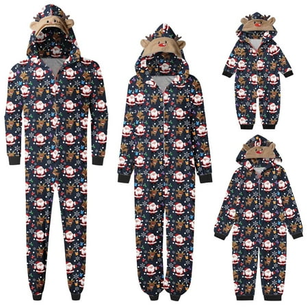 

Yyeselk Matching Family Christmas Pajamas Sets Elk Antler Hooded Romper PJ s Zipper Jumpsuit