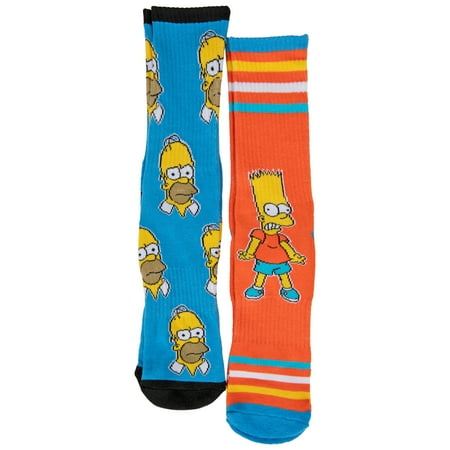The Simpsons Bart Character and Homer Heads 2-Pair Pack of Crew Socks