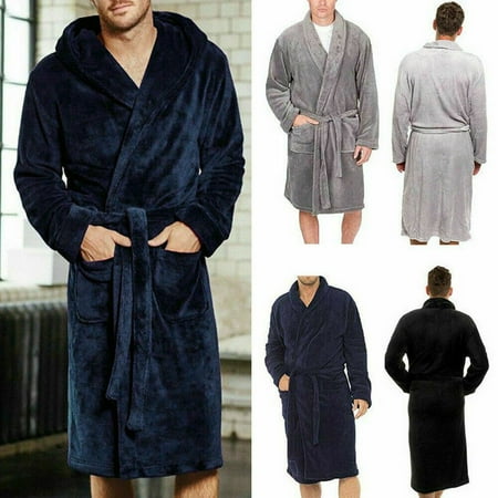 Men s Long Sleepwear Robes Shawl Collar Coral Fleece Bathrobe Spa Pajamas Soft