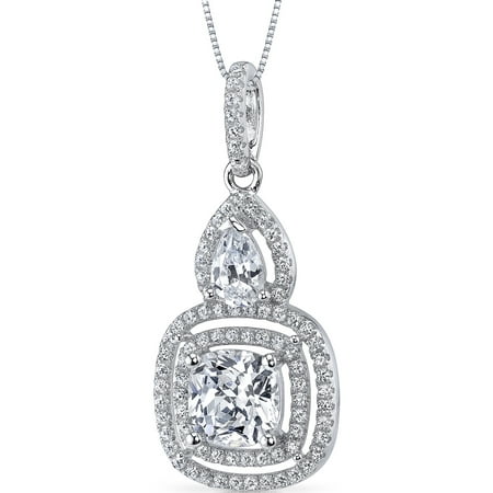 Peora 2.35 Carat T.G.W. Cushion and Pear Cut Cubic Zirconia Rhodium over Sterling Silver Pendant, 18