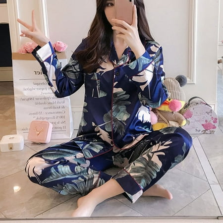 Women 2pcs Pajamas Set Floral Button-Down Long Sleeve Nightwear Sleepwear Casual T Shirt Pants(Blue M)
Women 2pcs Pajamas Set Floral Button-Down Long Sleeve Nightwear Sleepwear Casual T Shirt Pants(Blue M)