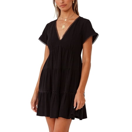 Franhais Female Dress Adults Solid Color Deep V-Neck Short Sleeve One-Piece for Summer Autumn White/Black S/M/L/XL
Franhais Female Dress Adults Solid Color Deep V-Neck Short Sleeve One-Piece for Summer Autumn White/Black S/M/L/XL