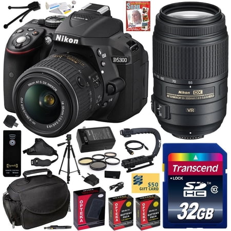 Nikon D5300 24.2 MP CMOS Digital SLR Camera with 18-55mm f\/3.5-5.6G ED VR II AF-S DX NIKKOR Zoom Lens & Nikon AF-S NIKKOR 55-300mm f\/4.5-5.6G ED VR Zoom Lens (Black) (1522) with 16GB SD Card and More Nikon D5300 24.2 MP CMOS Digital SLR Camera with 18-55mm f\/3.5-5.6G ED VR II AF-S DX NIKKOR Zoom Lens & Nikon AF-S NIKKOR 55-300mm f\/4.5-5.6G ED VR Zoom Lens (Black) (1522) with 16GB SD Card and More