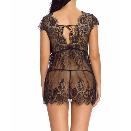 ELENXS Women Lace Perspective Sleepwear Dress Sexy Underwear Lingerie