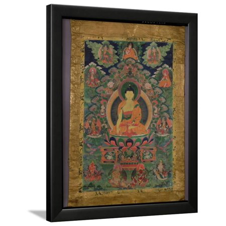 Thangka of Shakyamuni Buddha with Eleven Figures, 19th-20th Century Framed Print Wall Art