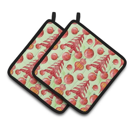 Caroline s Treasures Red Christmas Tree and Ornaments Pair of Pot Holders