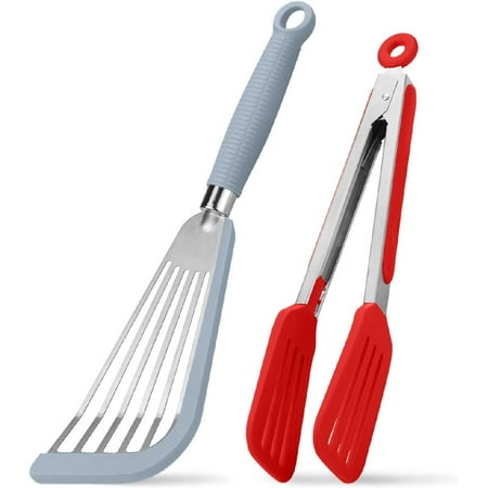 Fish Spatula Silicone Fish Spatula Stainless Steel Slotted Turner Spatula with Silicone Cooking Tongs Flexible Metal Fish Spatulas Set for Nonstick Cookware Grey
Fish Spatula Silicone Fish Spatula Stainless Steel Slotted Turner Spatula with Silicone Cooking Tongs Flexible Metal Fish Spatulas Set for Nonstick Cookware Grey
