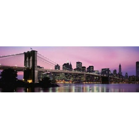 Brooklyn Bridge across the East River at dusk Manhattan New York City New York State USA Stretched Canvas - Panoramic Images (36 x 12)