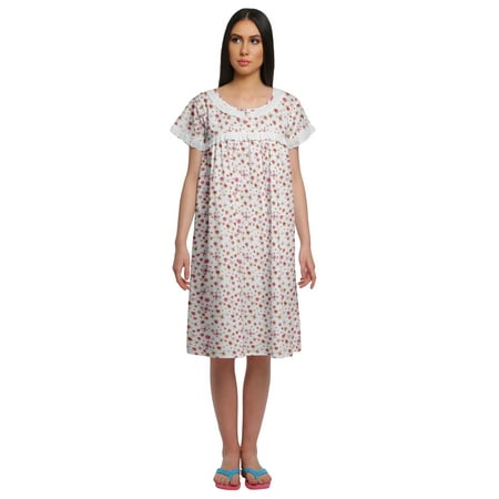 Moomaya Short Sleeve Nightdress For Ladies Printed Button Placket Nightwear