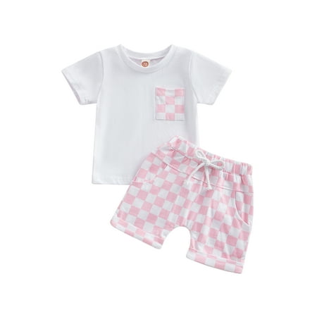 Toddler Baby Boy Girls 2Pcs Summer Outfits Short Sleeve Pocket T-Shirt + Checkerboard Shorts Set (Black Pink)
Toddler Baby Boy Girls 2Pcs Summer Outfits Short Sleeve Pocket T-Shirt + Checkerboard Shorts Set (Black Pink)