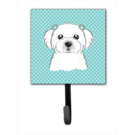 Checkerboard Blue Maltese Leash Or Key Holder