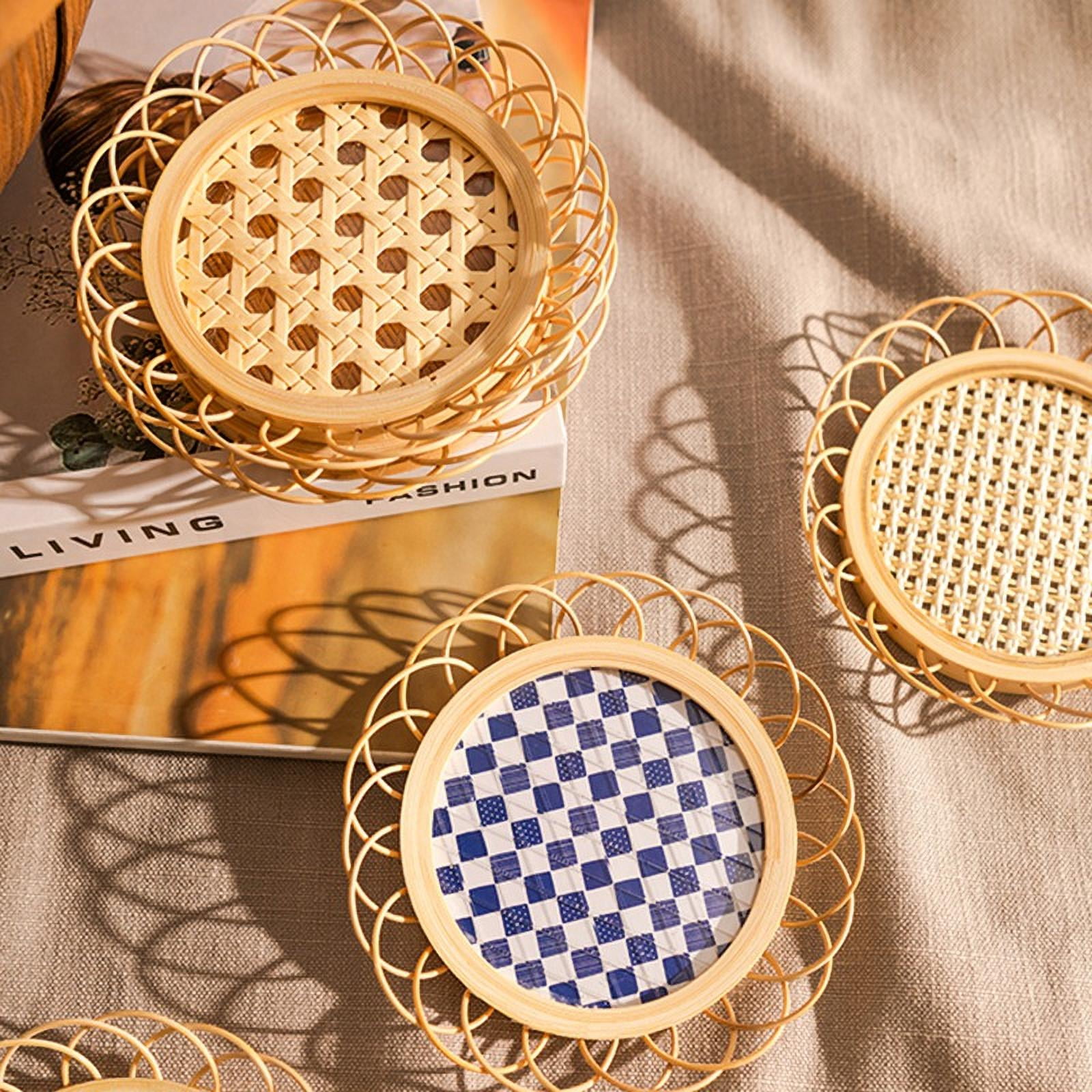 Bamboo Boho Rattan Coasters Woven Wicker Retro Rustic Coffee Drinks