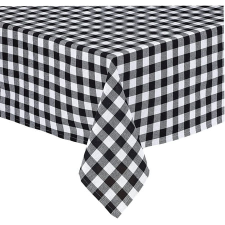 

Country Rustic Buffalo Plaid Cotton Fabric Tablecloth by Home Bargains Plus Checkered Cottage Gingham Easy Care Tablecloth 60” x 120” Oblong/Rectangle Black