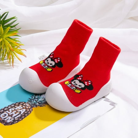Toyella Floor Socks Shoes Baby Non-slip Footwear Soft Sole Indoor Shoe Covers Feet Long tube red 13cm