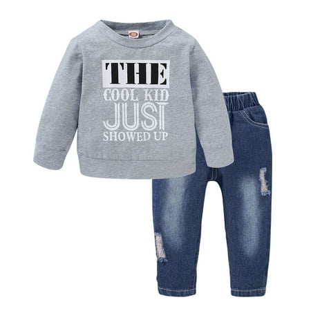 Kucnuzki 2T Toddler Boy Fall-Winter Outfits Pants Sets 3T Toddler Boy Long Sleeve THE COOL KID Letter Prints Sweatshirt Tops Elastic Denim Cozy Pants 2PCS Set Gray
Kucnuzki 2T Toddler Boy Fall-Winter Outfits Pants Sets 3T Toddler Boy Long Sleeve THE COOL KID Letter Prints Sweatshirt Tops Elastic Denim Cozy Pants 2PCS Set Gray