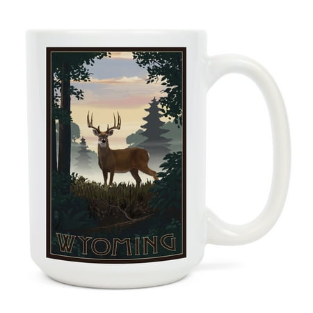 

15 fl oz Ceramic Mug Wyoming Deer and Sunrise Dishwasher & Microwave Safe