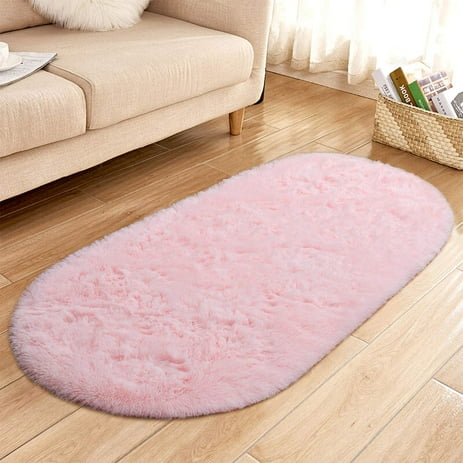 LOCHAS Luxury Velvet Fluffy Carpet Soft Children Rugs Room Mat Modern Shaggy Area Rug for Bedroom Bedside Home Decor 2.6 x 5.3Feet, Pink