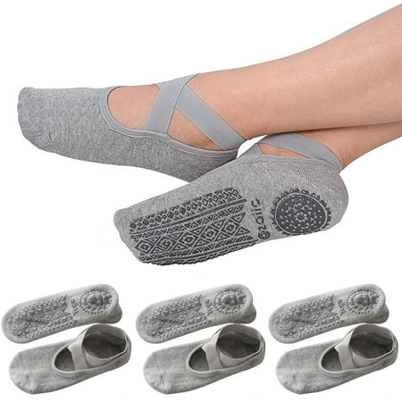 4 Pairs Non-Slip Yoga Ballet Pilates Socks for Women Light gray