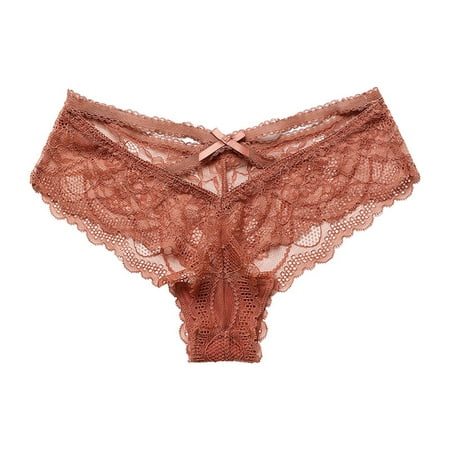 

QWERTYU Comfort Invisible Briefs Hipster Seamless Low Rise Underwear Lace Criss Cross Stretch Panties for Women Complexion L