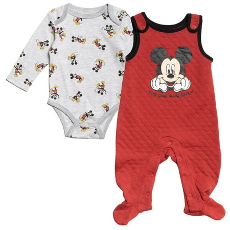 Disney Mickey Mouse Newborn Baby Boys Cuddly Bodysuit Snap French Terry Overall Gray / Red 3-6 Months