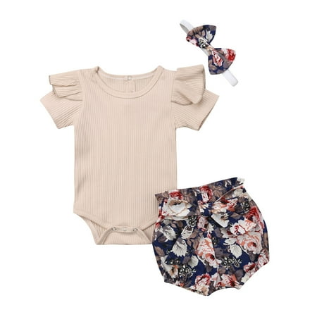 jaweiw Baby Girls Summer Clothes Set Short Sleeve Solid Color Ribbed Knit Romper+Floral Shorts+Headband Infant 3Pcs Causal Outfits
jaweiw Baby Girls Summer Clothes Set Short Sleeve Solid Color Ribbed Knit Romper+Floral Shorts+Headband Infant 3Pcs Causal Outfits