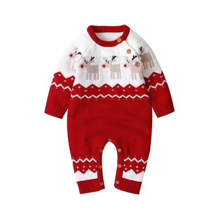Fullvigor Baby Girls Boys Long Sleeve Knit Deer Romper Jumpsuit Pajamas Christmas Outfit