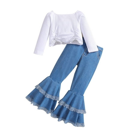 Toddler Baby Girls Outfit Long Sleeve Solid Ruffle Tops Bell Bottom Pants 2 Piece Outfits Kids Trendy Clothes Set For Spring Autumn
Toddler Baby Girls Outfit Long Sleeve Solid Ruffle Tops Bell Bottom Pants 2 Piece Outfits Kids Trendy Clothes Set For Spring Autumn