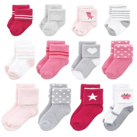 Hudson Baby Infant Girls Grow With Me Socks 12pk Bird 0-24 Months