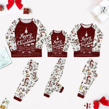 

Baikeli Christmas Matching Adult Kids Pajamas For Family Couples Fashion Cute Snowman Print Top Pants Suit Family Soft Outwear
