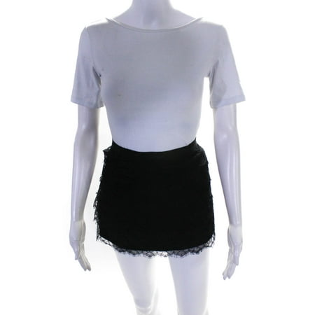 Haute Hippie Womens Black Floral Lace Zip Back Tiered Mini Skirt Size L