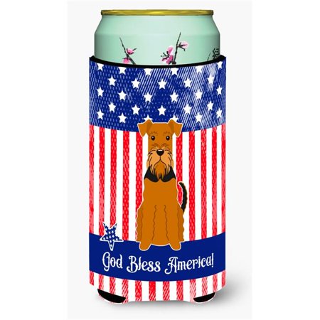 Patriotic USA Airedale Tall Boy Beverage Insulator Hugger