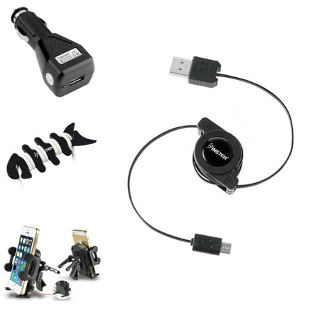 Insten Mount + Black Car Charger + Cable USB Cable + Fishbone Wrap For Samsung Galaxy S4 i9500 S3