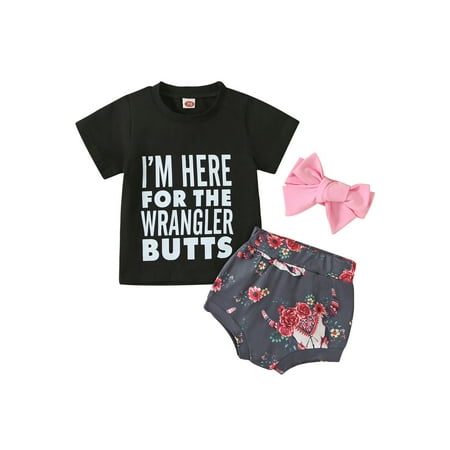 MissiMae Baby Girls Summer Outfits Letter Print Short Sleeve T-shirt and Floral Bull Head Print Elastic Shorts Headband Set 
MissiMae Baby Girls Summer Outfits Letter Print Short Sleeve T-shirt and Floral Bull Head Print Elastic Shorts Headband Set
