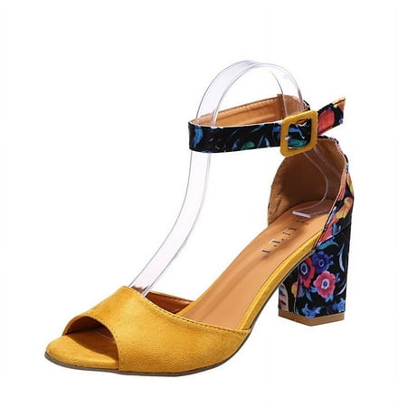 Floral Printed Open Toe Ankle Strap Chunky Heel Sandals for Women
Floral Printed Open Toe Ankle Strap Chunky Heel Sandals for Women