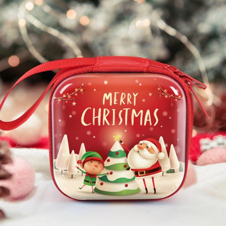 Fymall Square Christmas Storage Bag with Zipper Xmas Hanging Ornaments for Coins Cash Headset USB Cable Keys Jewelry Candy Organizer