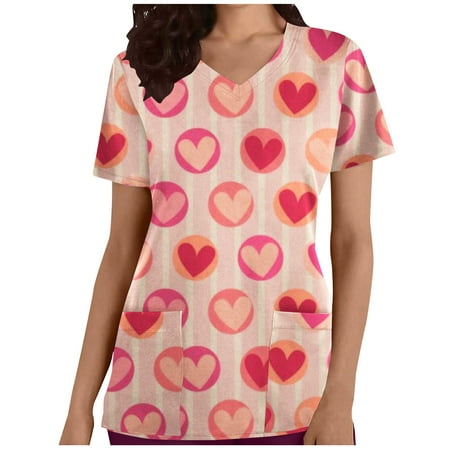 CYMMPU Women s V-Neck Pocketed Scrub_Tops Nurse Workwear Uniform Clearance Going out Tops Summer Tees Short Sleeve Shirts Trendy Valentine s Day Tunic Love Heart Printing Fashion Tshirts Pink S
CYMMPU Women s V-Neck Pocketed Scrub_Tops Nurse Workwear Uniform Clearance Going out Tops Summer Tees Short Sleeve Shirts Trendy Valentine s Day Tunic Love Heart Printing Fashion Tshirts Pink S