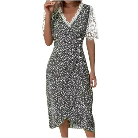 YanHoo Women s Summer Dresses Clearance Sexy Lace Short Sleeve V Neck Button Waist Dress Casual Eleagnt Print Midi Dress
YanHoo Women s Summer Dresses Clearance Sexy Lace Short Sleeve V Neck Button Waist Dress Casual Eleagnt Print Midi Dress