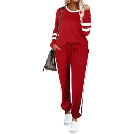 Grianlook Women Pajamas Set Loungewear Crew Neck Tops Jogger Set Striped Drawstring Pants Sweatsuits Sports Long Sleeve Lounge Sets Red S
Grianlook Women Pajamas Set Loungewear Crew Neck Tops Jogger Set Striped Drawstring Pants Sweatsuits Sports Long Sleeve Lounge Sets Red S