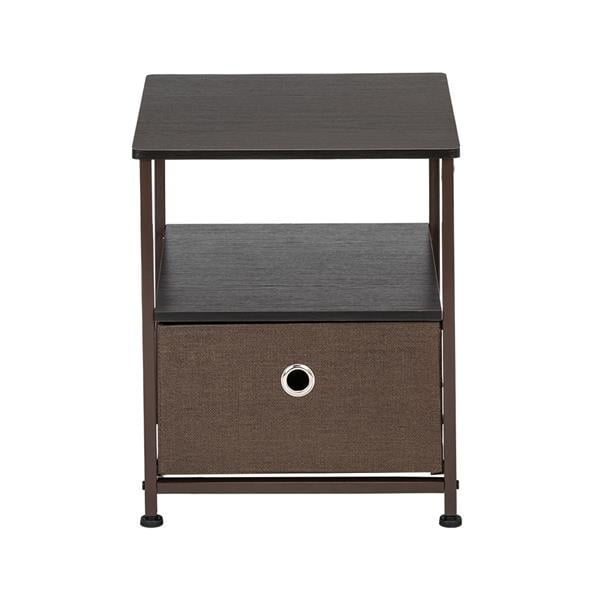Nightstand 1-Drawer Shelf Storage- Bedside Furniture & Accent End Table Chest For Home, Bedroom, Office, College Dorm, Steel Frame, Wood Top, Easy Pull Fabric Bins
